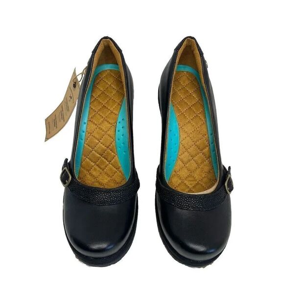 MOZO NWT Fresco Black Platform Wedge‎ Buckle Shoe Heels Women's Size 6.5 - Picture 1 of 12